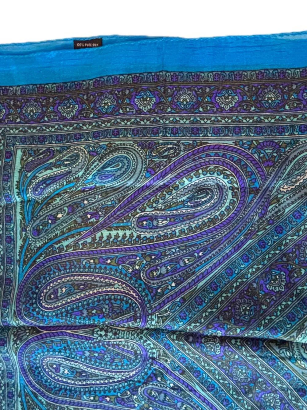Beautiful Paisley Silk Scarf, Blue Purple Green Mulberry Chiffon Silk Italy NEW